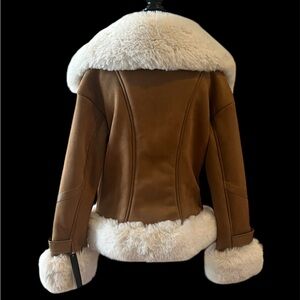 SHACI Faux Shearling Aviator Jacket Camel Ivory Women’s M